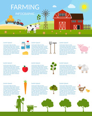Big set infographics vector farm elements and ecology cartoon gardening background 