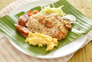 fried rice with mixed shrimp paste on dish