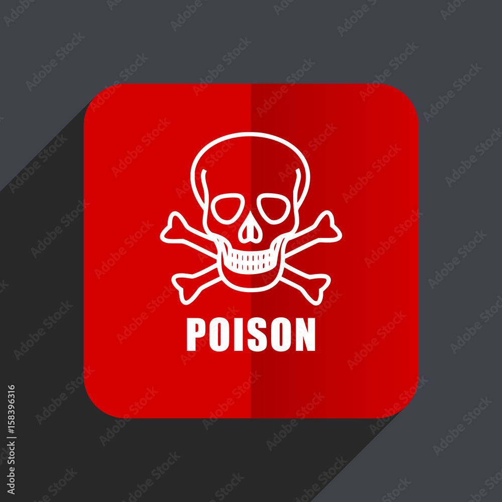Poster poison skull flat design web vector icon. red square sign on gray background in eps 10.