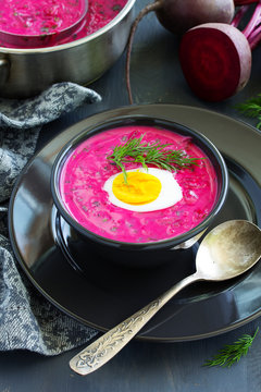Cold soup with yogurt beets and cucumbers. okroshka.