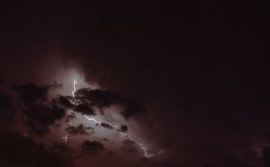 lightning and thunder with rain cloud in night