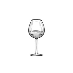 Half full wine glass. Engraving illustration of wineglass. Glass icon