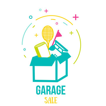 Creative Vector Garage Or Yard Sale Icon Design. Modern Promotion Illustration In Line Art Style