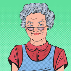 Pop Art Happy Senior Woman Smiling. Vector illustration