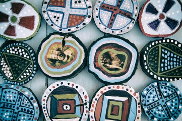 Decorative wood on blue wood panel background