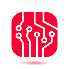 Circuit board  icon. Technology scheme square symbol. Flat design style.