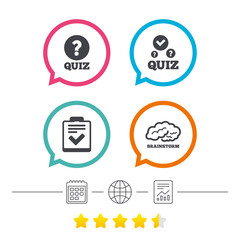 Fototapeta premium Quiz icons. Checklist and human brain symbols.