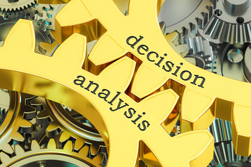 decision analysis concept on the gearwheels, 3D rendering