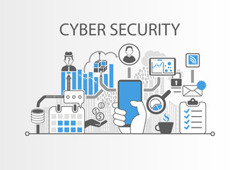 Fototapeta na wymiar Cyber security concept as vector illustration with icons