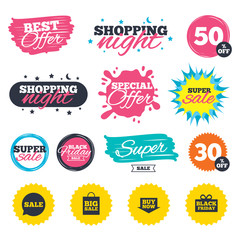 Sale speech bubble icons. Buy now arrow symbol.
