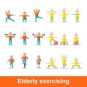 set of elderly exercising