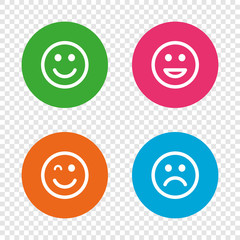Smile icons. Happy, sad and wink faces.