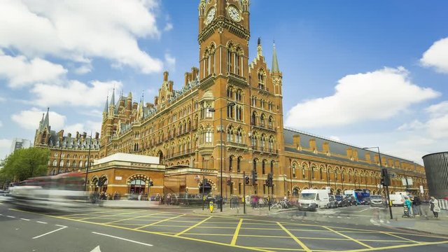 St Saint Pancras station, London, england, UK, Timelapse - April 2017 - camera move