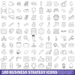 100 business strategy icons set, outline style