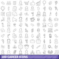 100 career icons set, outline style