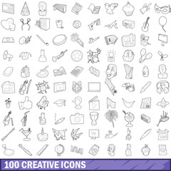 100 creative icons set, outline style