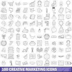 100 creative marketing icons set, outline style