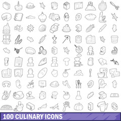 100 culinary icons set, outline style