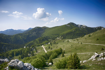 Fototapeta na wymiar View from mountain house Zavizan, on Vucjak peak - Velebit, Croatia