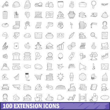 100 extension icons set, outline style