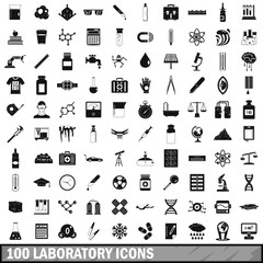 100 laboratory icons set, simple style 