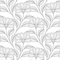 Vector Seamless Monochrome Floral Pattern