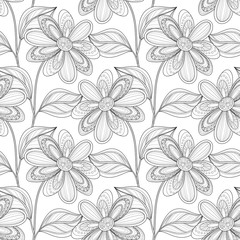 Vector Seamless Monochrome Floral Pattern