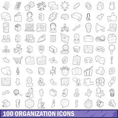 100 organization icons set, outline style