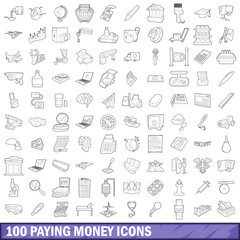 100 paying money icons set, outline style