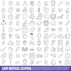 100 retail icons set, outline style