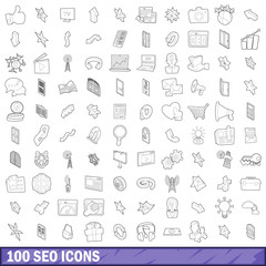 100 seo icons set, outline style
