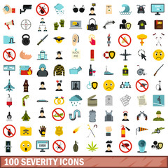 100 severity icons set, flat style
