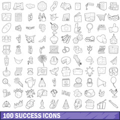 100 success icons set, outline style