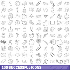100 successful icons set, outline style