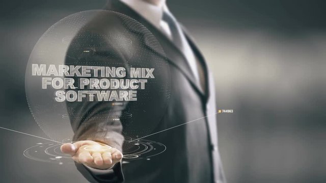 Marketing Mix For Product Software with hologram businessman concept