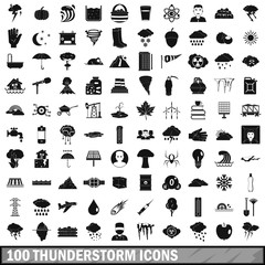 Obraz premium 100 thunderstorm icons set, simple style 