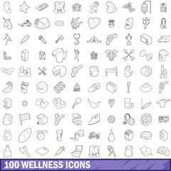 100 wellness icons set, outline style