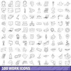 100 work icons set, outline style