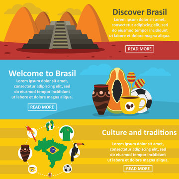 Brasil travel banner horizontal set, flat style