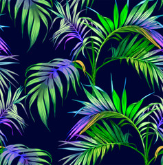 Fototapeta na wymiar Print summer exotic jungle plant tropical palm leaves