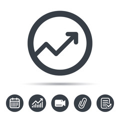 Growing graph icon. Business analytics chart symbol. Calendar, chart and checklist signs. Video camera and attach clip web icons. Vector