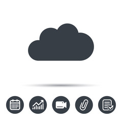 Cloud icon. Data storage technology symbol. Calendar, chart and checklist signs. Video camera and attach clip web icons. Vector