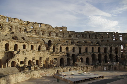 Ancient Amphitheater, Tunisia, Africa/ Well-preserved Roman Amphitheater, Tunisia, Africa