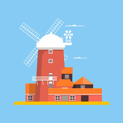 Beautiful windmill at Cley in Norfolk. Vector illustration