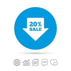 20 percent sale arrow tag sign icon.