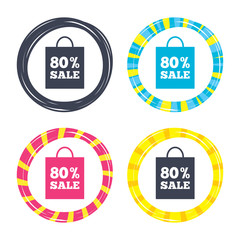 80 percent sale bag tag sign icon.