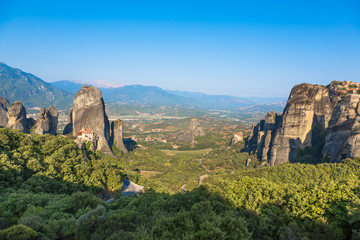 Obraz premium Meteora monasteries and valley view from top in Greece.