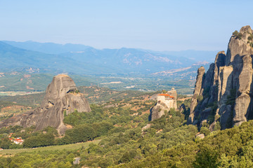 Fototapeta na wymiar Meteora monasteries and valley view from top in Greece.