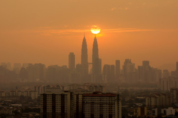 View of majestic sunset in downtown Kuala Lumpur, Malaysia