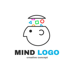 Mind logic creative logo design. Vector modern flat style cartoon character illustration icon design.Isolated on white background. Concept smart brain head.  think decision, human head, gain knowledge
